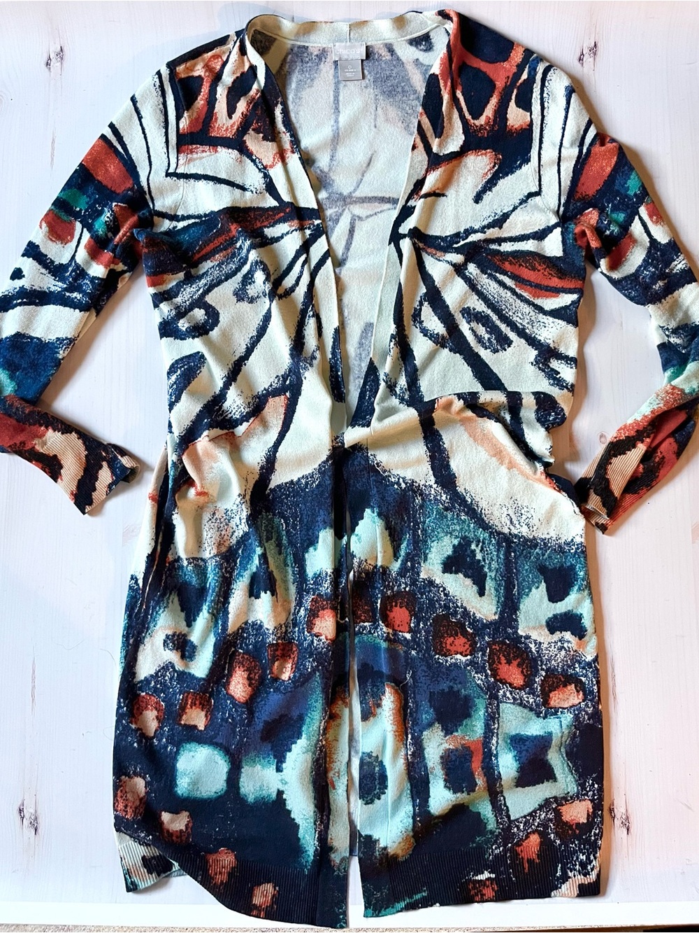 Abstract Butterfly Print Open-Front Cardigan